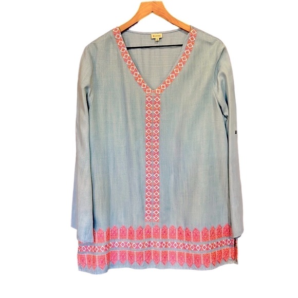 Cremieux Blue Embroidered Long Sleeve Tunic Top - Picture 1 of 8